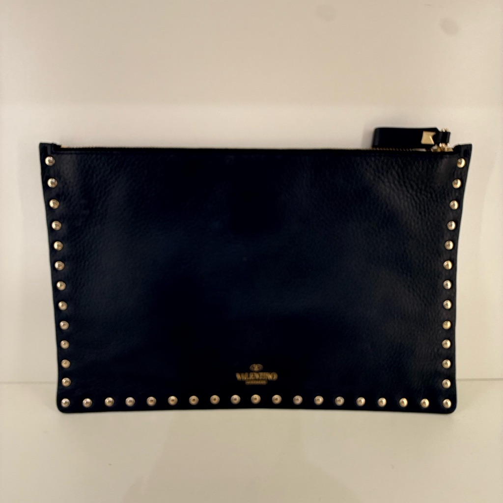 Pre Owned Valentino Midnight Blue Studded Pouch Clutch